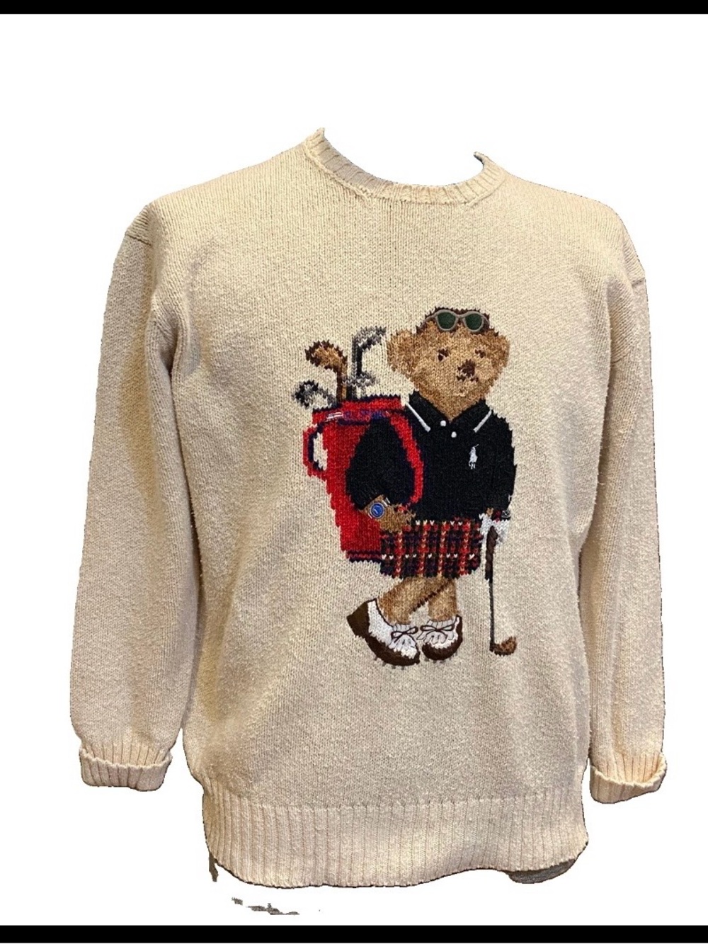 90s Ralph Lauren Golf Bear Sweater Size Medium Vintage RARE